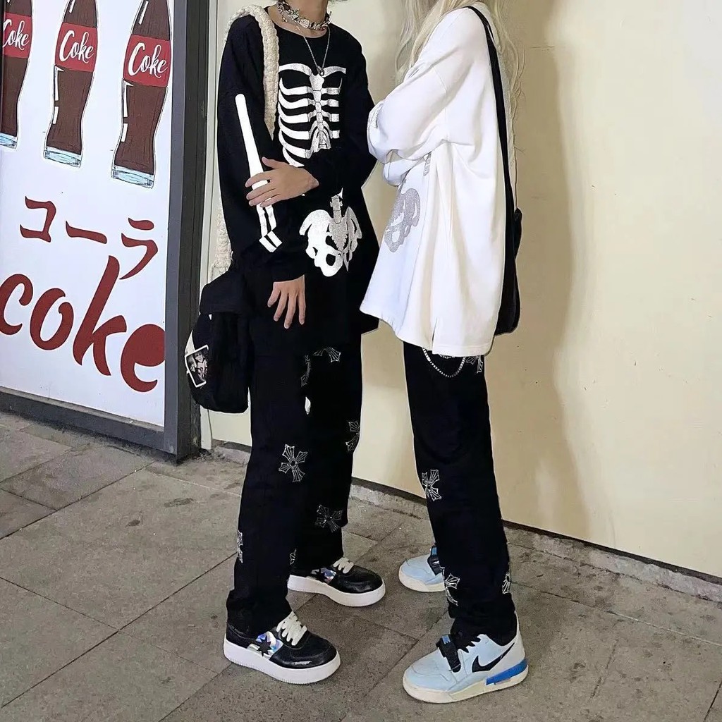 Quần Jean unisex họa tiết thánh giá đính đá siêu chất