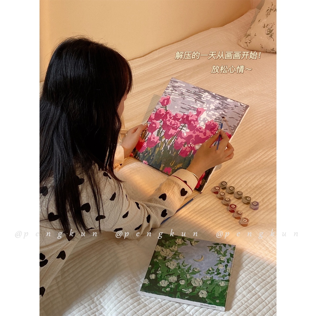 Tranh Sơn Dầu Acrylic Hình Hoa Tulip 20x20cm Trang Trí Phòng Ngủ