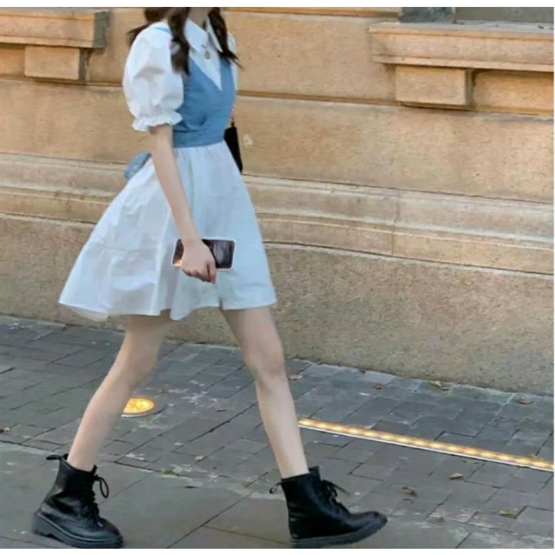 SET đầm tay bồng kèm yếm ullzang