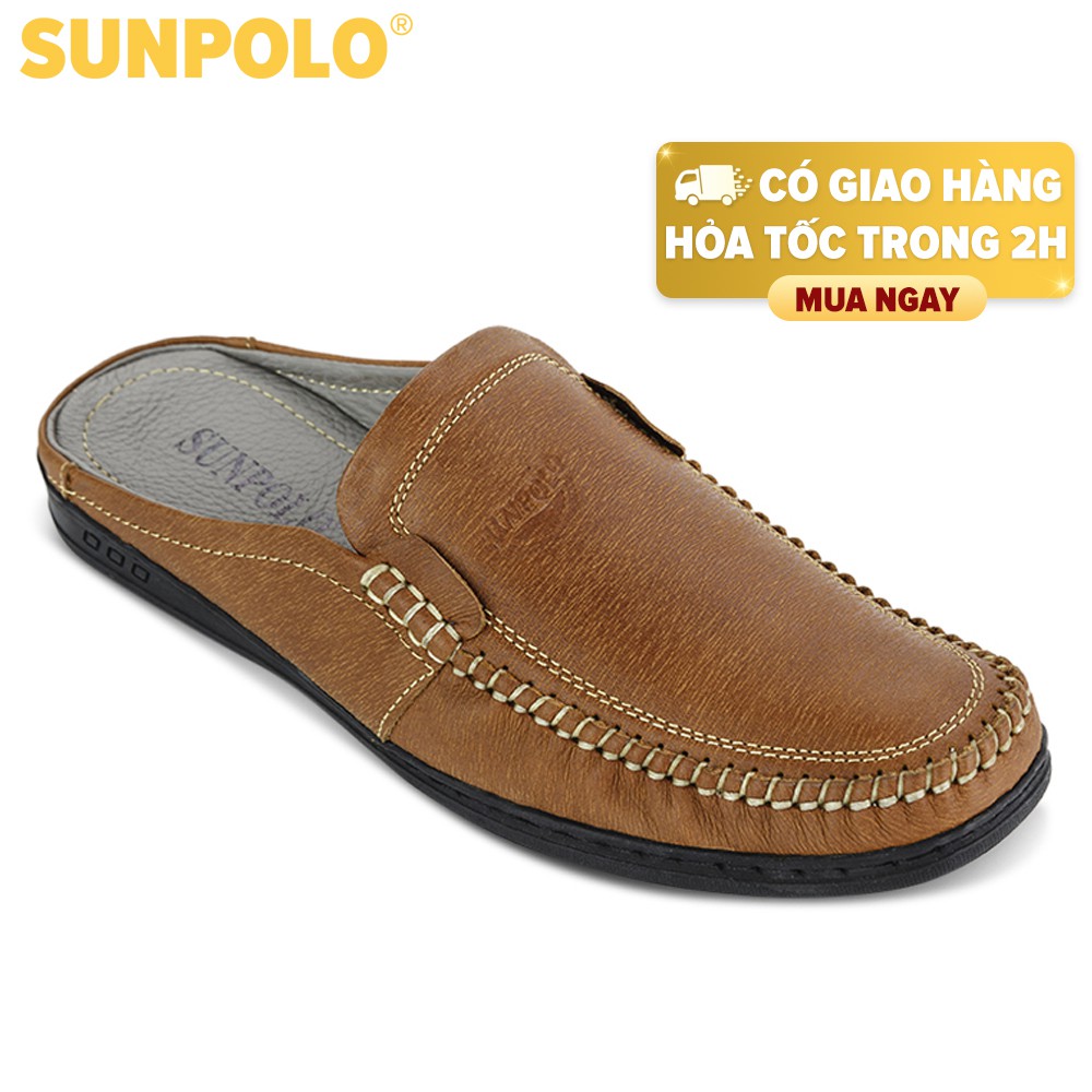[Mã BMBAU50 giảm 7% đơn 99K] Giày Sapo Bít Mũi Nam Da Bò SUNPOLO Bò Rêu - SUSP218BRE
