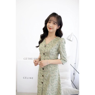váy nhung tăm hoa cổ v
