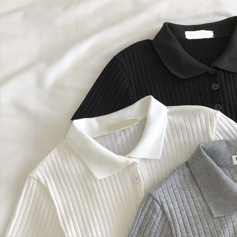 Áo Croptop Tay Ngắn Cổ Polo Dáng Ôm Phong Cách Hàn Quốc Thời Trang Cho Nữ