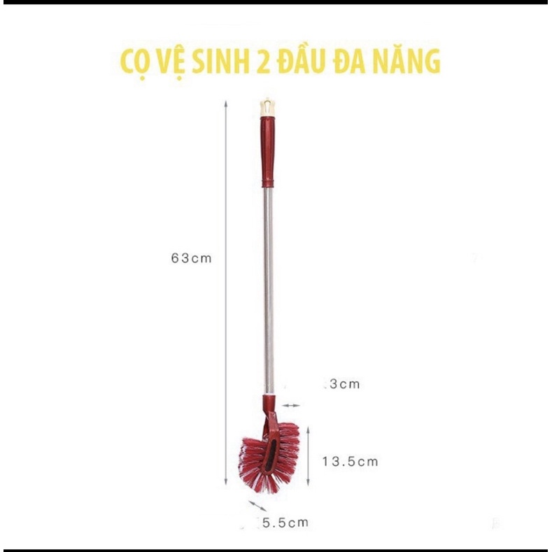 Cọ vệ sinh bồn cầu, nhà tắm 2 đầu cán INOX dài