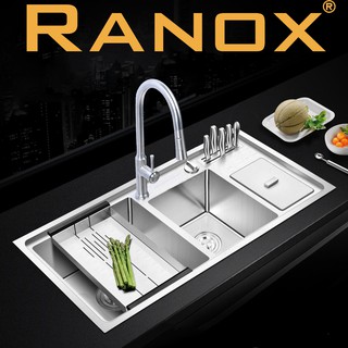 Bộ chậu rửa bát cao cấp ranox 3 hố và vòi rút dây hàn quốc rn44337