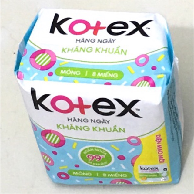 Băng vệ sinh hằng ngày Kotex kháng khuẩn không cánh 8 miếng