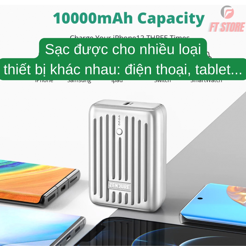 [GIAO HỎA TỐC] Pin Sạc Dự Phòng Siêu Gọn Nhỏ ZENDURE SUPERMINI 10.000mAh PD 20W Mã ZDSM10PD BH12TH