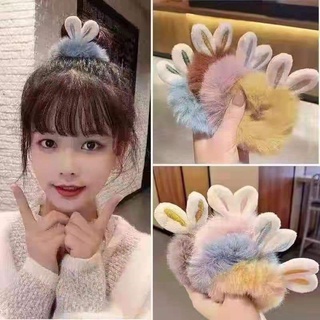 [ XẢ LỖ ] Dây cột tóc tai thỏ, lông chồn nhân tạo, phong cách Hàn Quốc.