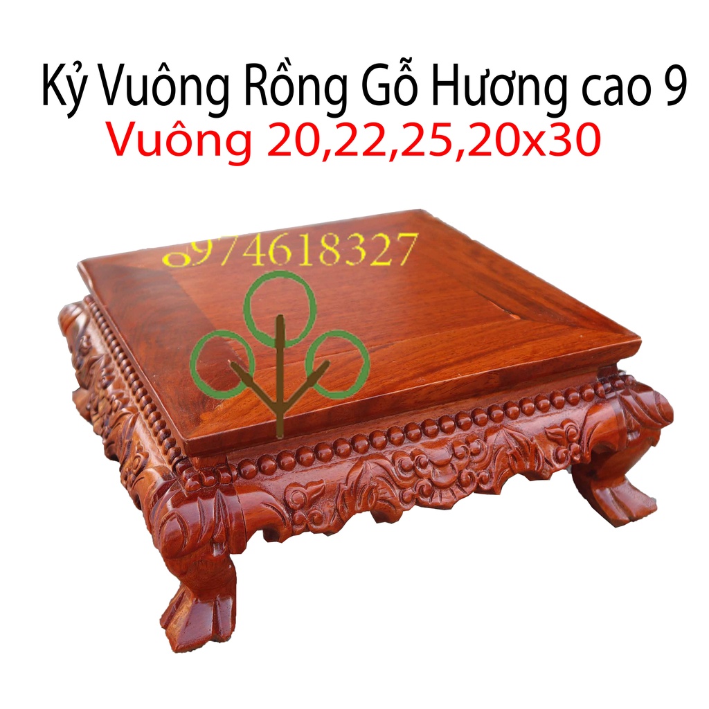 Kỷ rồng-Đế bát hương gỗ hương-Đôn chân quỳ cao 8cm có 5 kích thước mặt vuông 20,22,25 và 30x20