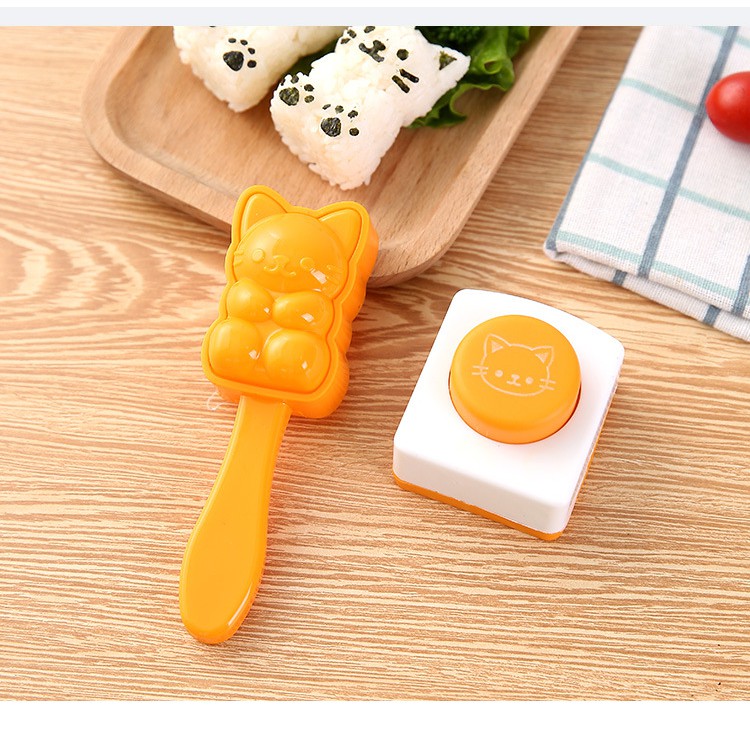 Bộ khuôn ép cơm bento mèo chibi kèm máy dập rong biển