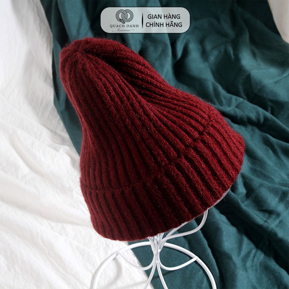 Mũ len beanie QO ACCESSORIES gân trơn phong cách vintage xinh xắn MU06