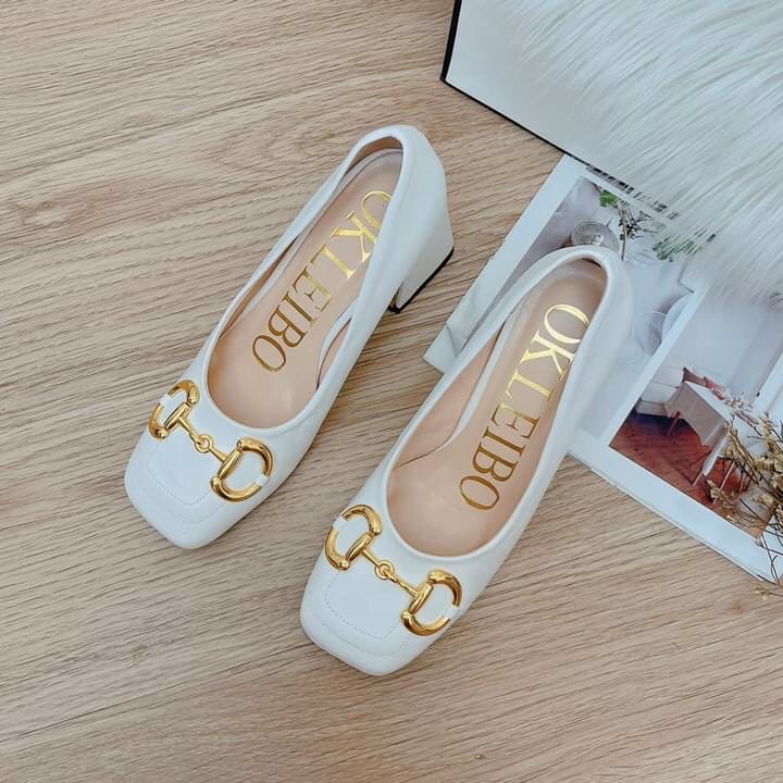 Giày gót 7f - 𝓖𝓾𝓬𝓬𝓲 Xích gót vuông - mũi vuông