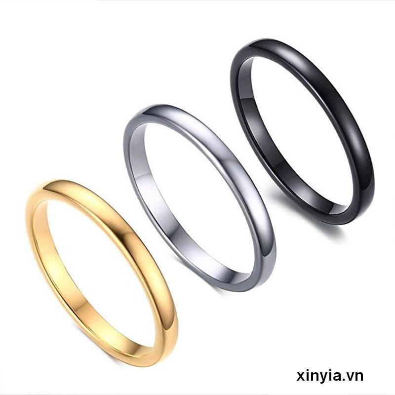 Nhẫn Bằng Thép Titan Màu Vàng / Bạc 2mm Đơn Giản Thời Trang Hàn Quốc Cho Nam Và Nữ