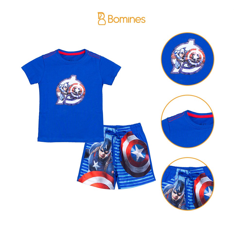 Đồ bộ bé trai siêu anh hùng Captain BOMINES vải cotton thoáng mát phù hợp cho trẻ em từ 3 đến 10 tuổi khoảng 12kg - 30kg