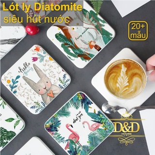 Lót ly, cốc Diatomite siêu hút nước họa tiết, thông điệp dễ thương