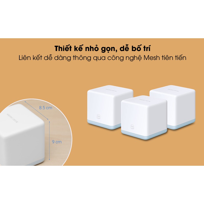 Hệ thống wifi mesh Halo S3(3-pack) Mercusys cho gia đình cho độ phủ wifi tuyệt vời,mesh wifi bảo hành 24 tháng,vds shop