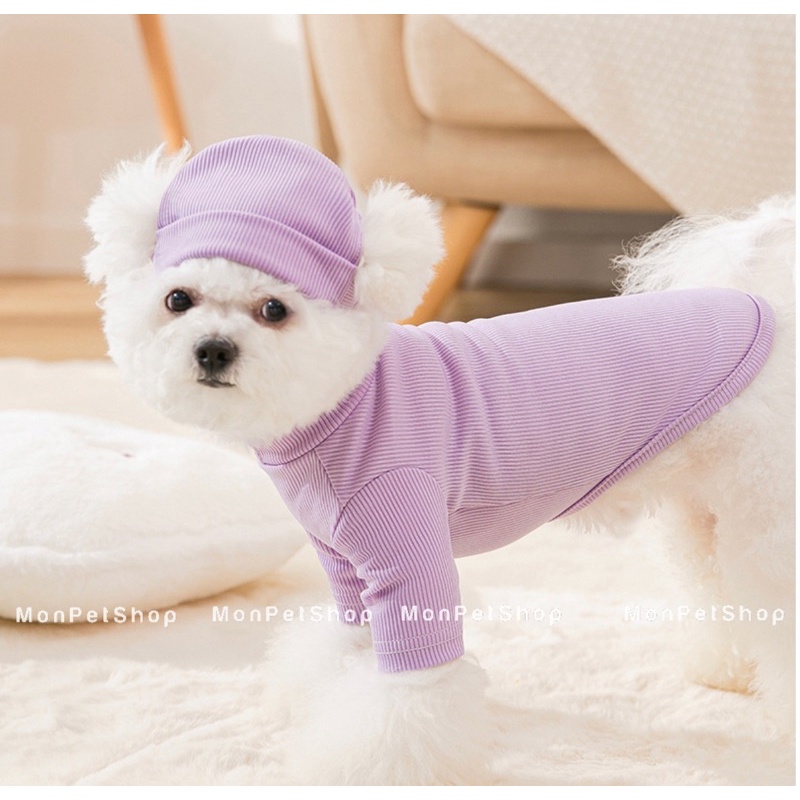 [HOT][Có sẵn] Set áo thun len tăm + mũ cho chó mèo