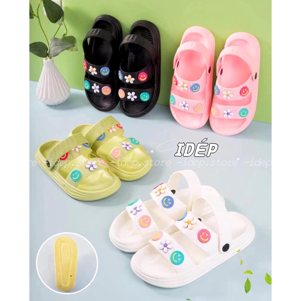 Giày sandal bánh mì 2 quai ngang mặt cười chất cao su êm chân đi mưa chống trơn iDÉP- GL069