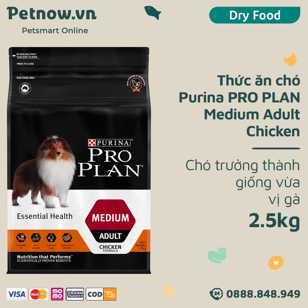 Thức ăn chó Purina PRO PLAN Medium Adult Chicken 2.5kg - chó trưởng thành giống vừa vị gà Petnow