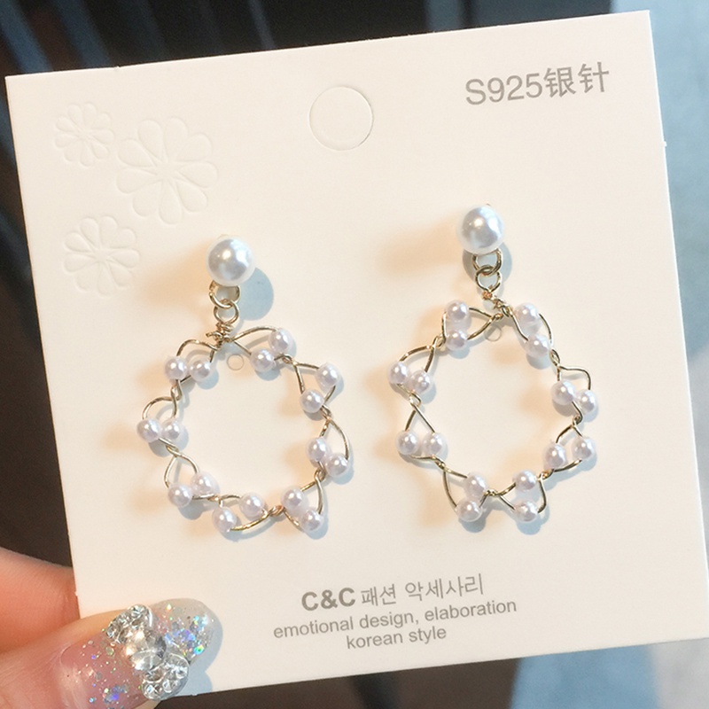 Hoa Tai Dáng Dài Đính Ngọc Trai Nhân Tạo Phối Nơ Phong Cách Hàn Quốc Cho Nữ