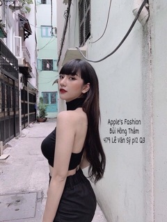 Set áo yếm hở lưng quần jogger đen
