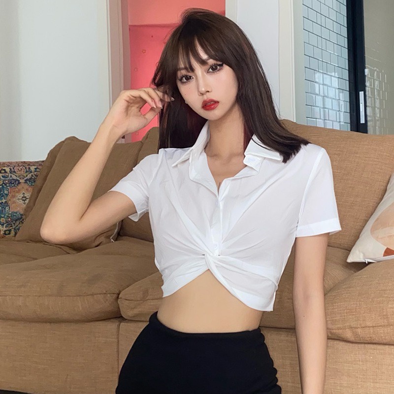 Áo Sơ Mi Tay Ngắn Cổ Bẻ Màu Sắc Thanh Lịch Dành Cho Nữ