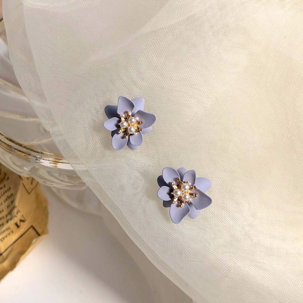 Khuyên Tai Kim Loại Hình Hoa Đính Ngọc Trai Giả Dễ Thương Phong Cách Hàn Quốc Cho Nữ