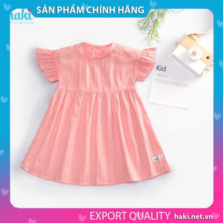 Váy bé gái liền vai tay quấn bèo-HK516, hàng xuất khẩu chính hãng HAKI