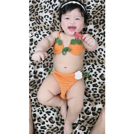 Bikini quả cam xinh xắn cho bé đi biển ngày hè - Áo tắm cho bé