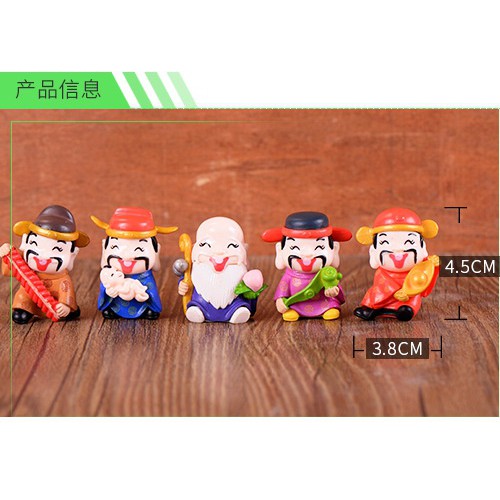 Bộ COMBO 5 Tiểu Cảnh Thần Tài - Phụ kiện Trang Trí ô tô, Sen Đá, Xương Rồng, Charm slime, cây bonsai