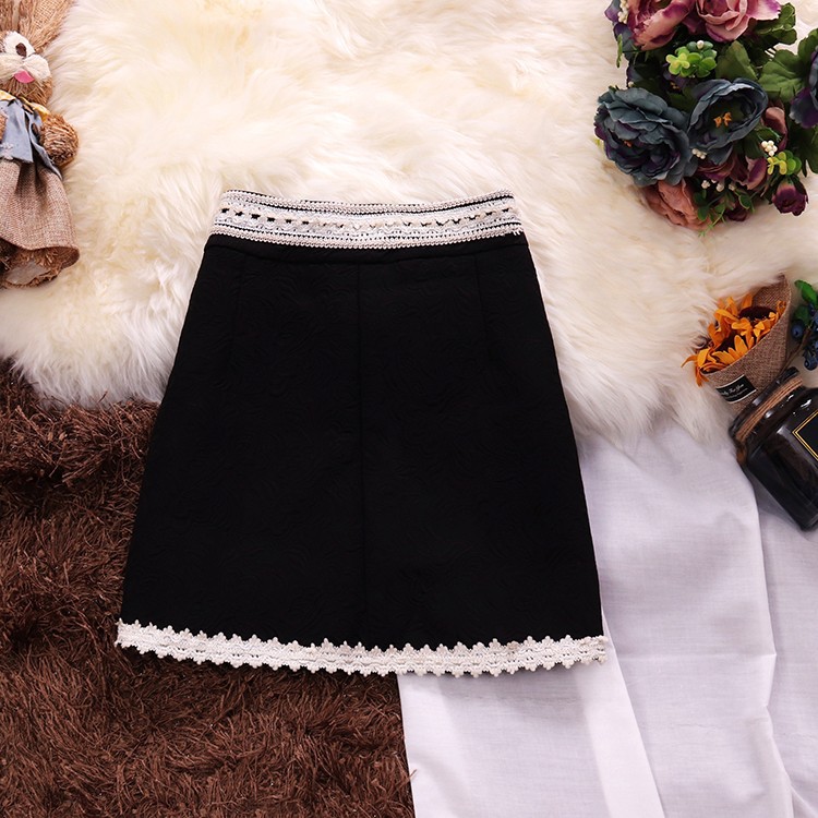 Váy đen ngắn lưng cao thêu trắng phong cách tiểu thư (có hình thật) | BigBuy360 - bigbuy360.vn