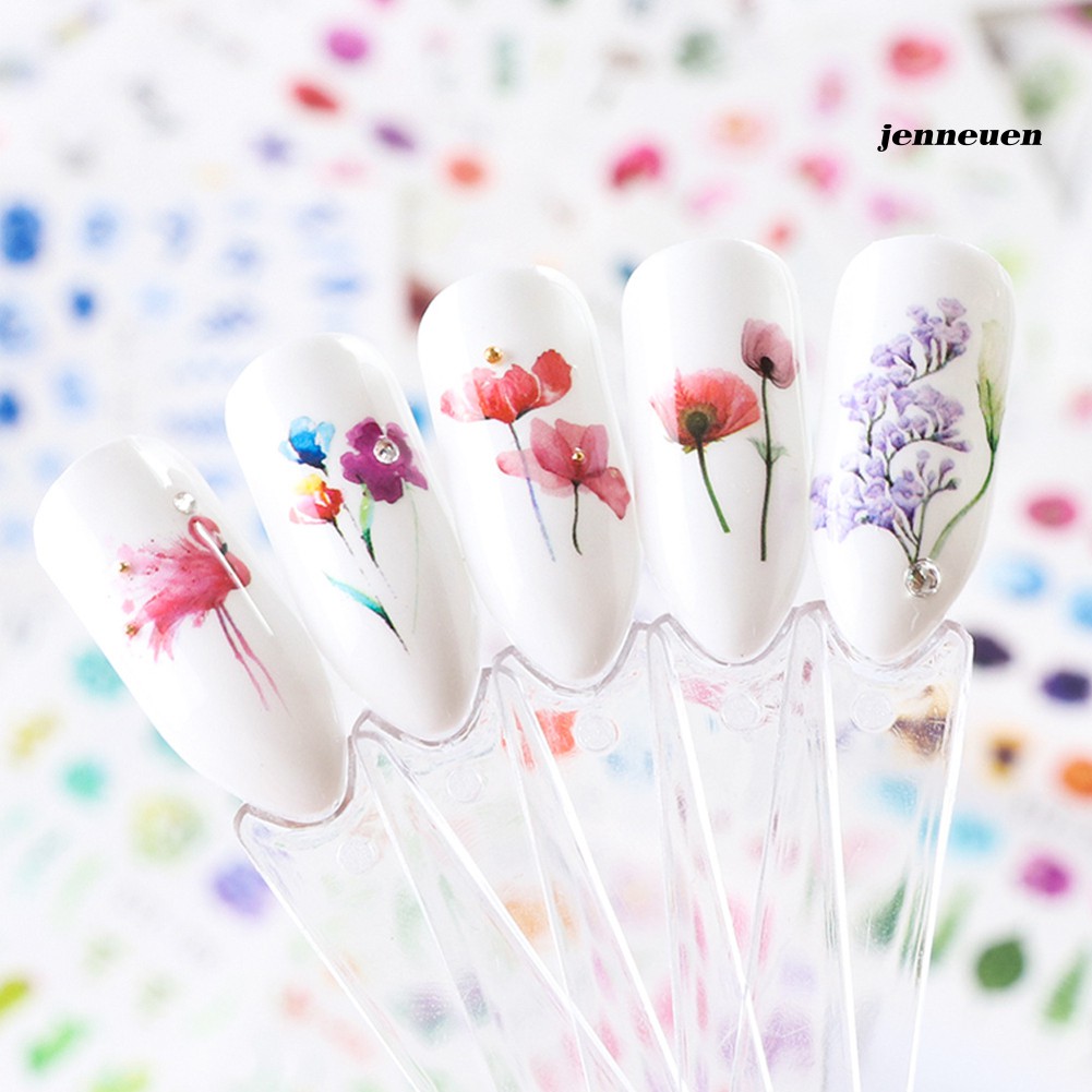 [Hàng mới về] Bộ 24 miếng dán nước trang trí móng tay họa tiết hoa lá sành điệu