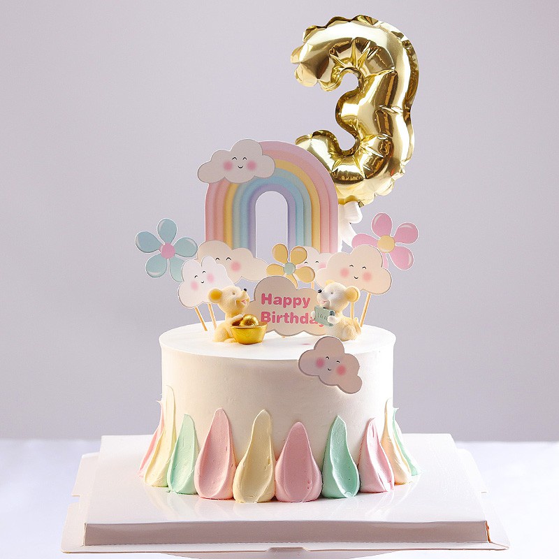 Bộ Phụ Kiện Trang Trí Bánh Kem Hình Cầu Vồng Hoạt Hình Dễ Thương