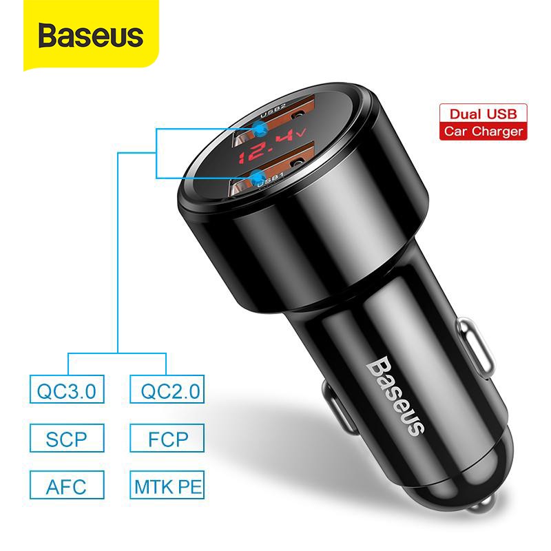 Tẩu sạc xe hơi 45w Baseus ,Tẩu sạc nhanh ô tô 2 cổng sạc USB và Type-C có đèn LED hiển thị dòng điện