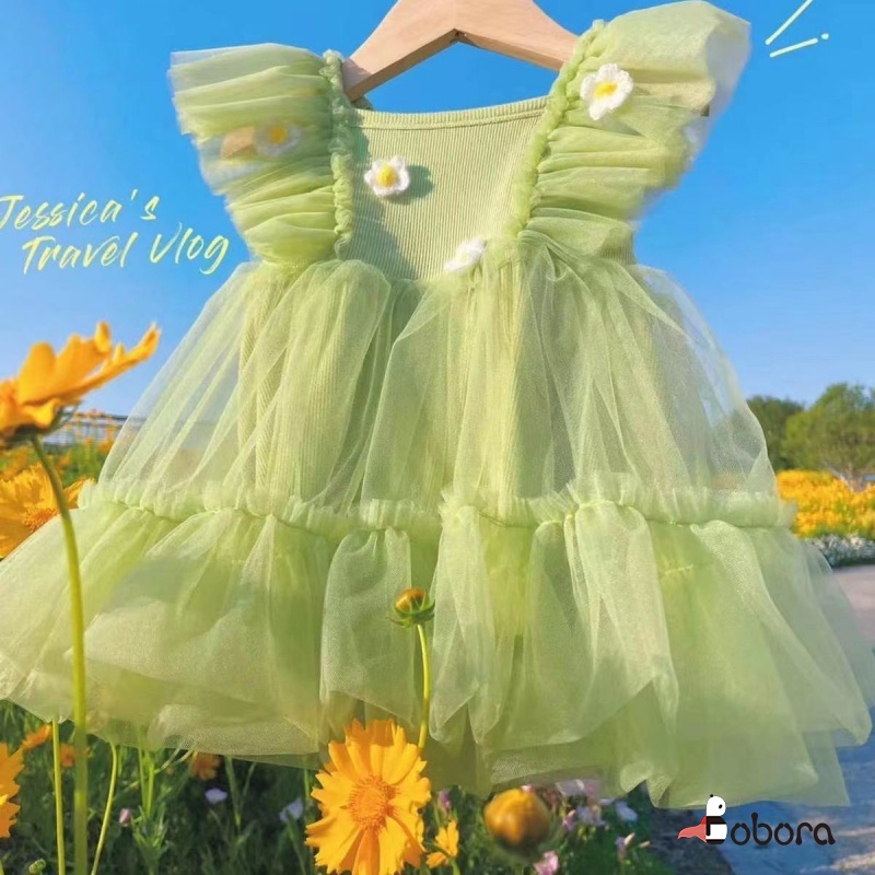 Đầm Công Chúa Không Tay Màu Trơn In Hoa Dễ Thương Cho Bé Gái