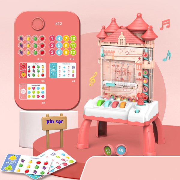 Máy xếp hình 3 trong 1 logic toán học, hình khối, màu sắc cho bé với pin sạc tiết kiệm