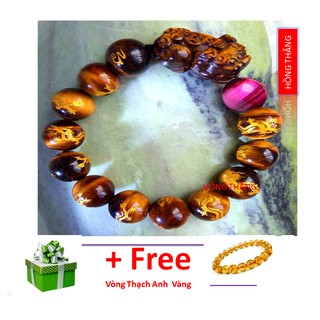 Vòng đá khắc rồng gắn tỳ hưu đính đá màu đỏ 14 li