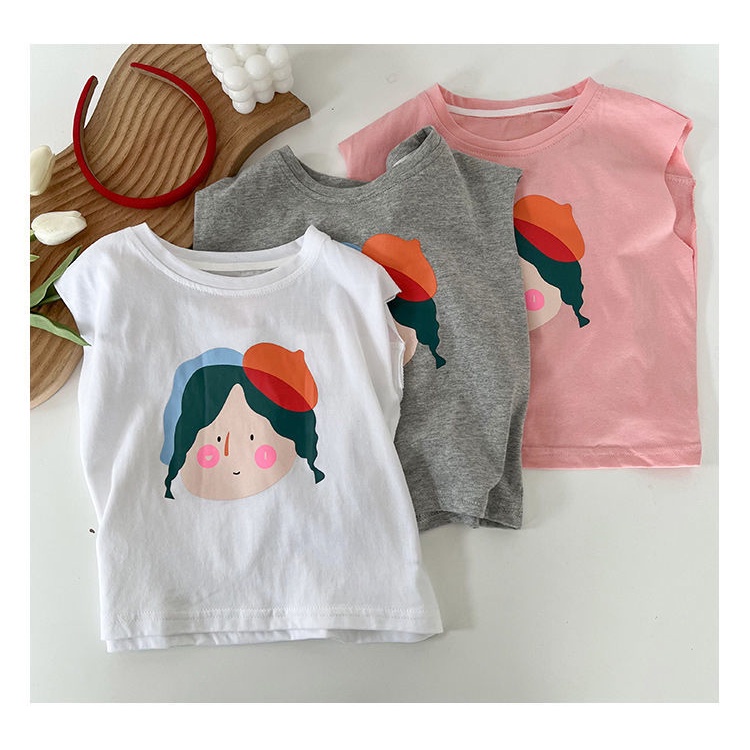 [Babycat] Hàng Có Sẵn Áo Thun Cotton Sát Nách Mỏng Mùa Hè Cỡ Nhỏ / Trung Bình Phong Cách Nhật Bản / Hàn Quốc Cho Bé Gái
