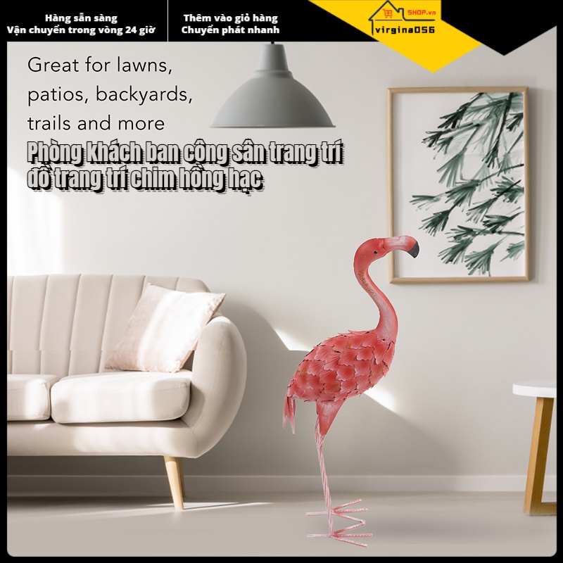 Có thể bán buôn Tượng Flamingo trong vườn sống động như thật hồng hạc bằng sắt Bức tranh sơn màu Trang trí sân cho Bãi cỏ Sân sau Virgina056 Hàng giao ngay