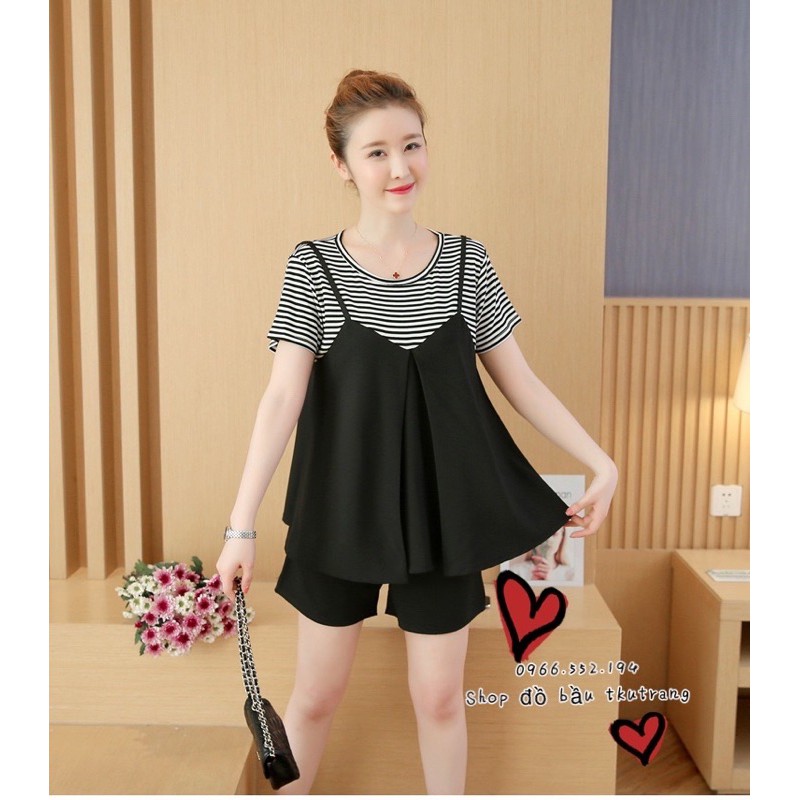 [ MẶC ĐƯỢC SAU SINH ] Bộ bầu mùa hè dáng lửng - Đồ bầu mặc nhà và sau sinh chất mát cực mát - NH41