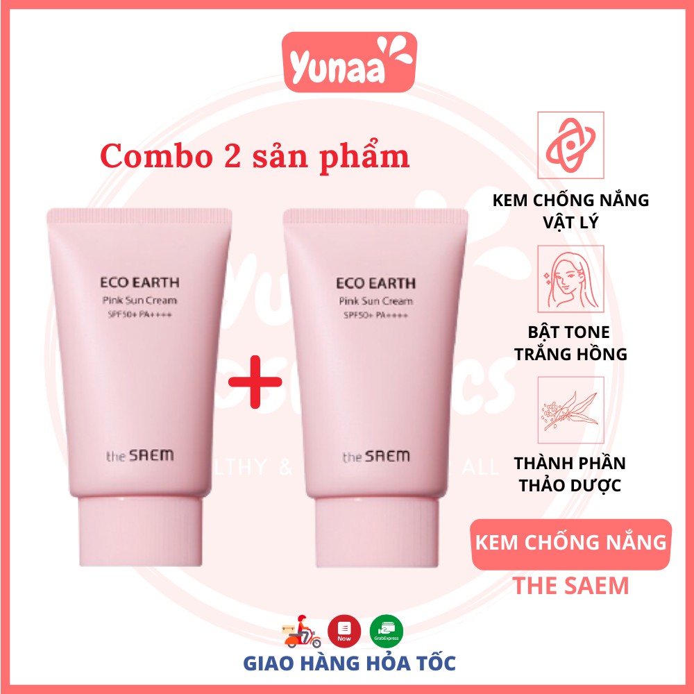 [Combo 2 sản phẩm] Kem chống nắng The Saem -  Kem chống nắng The Seam Eco Earth Pink Sun Cream 50g [Yunaa Cosmetics]