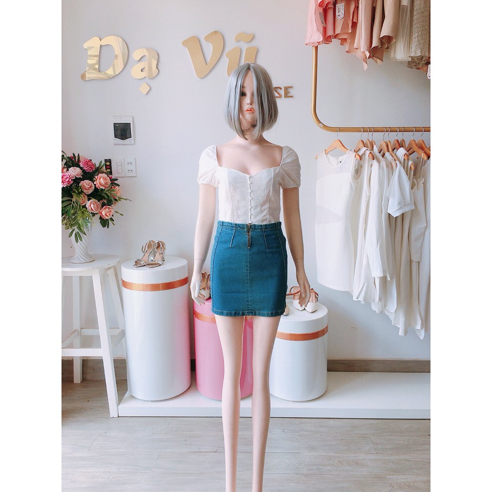 CHÂN VÁY JEAN MÀU XANH ĐẬM TRƠN ĐƠN GIẢN- Dạ Vũ House