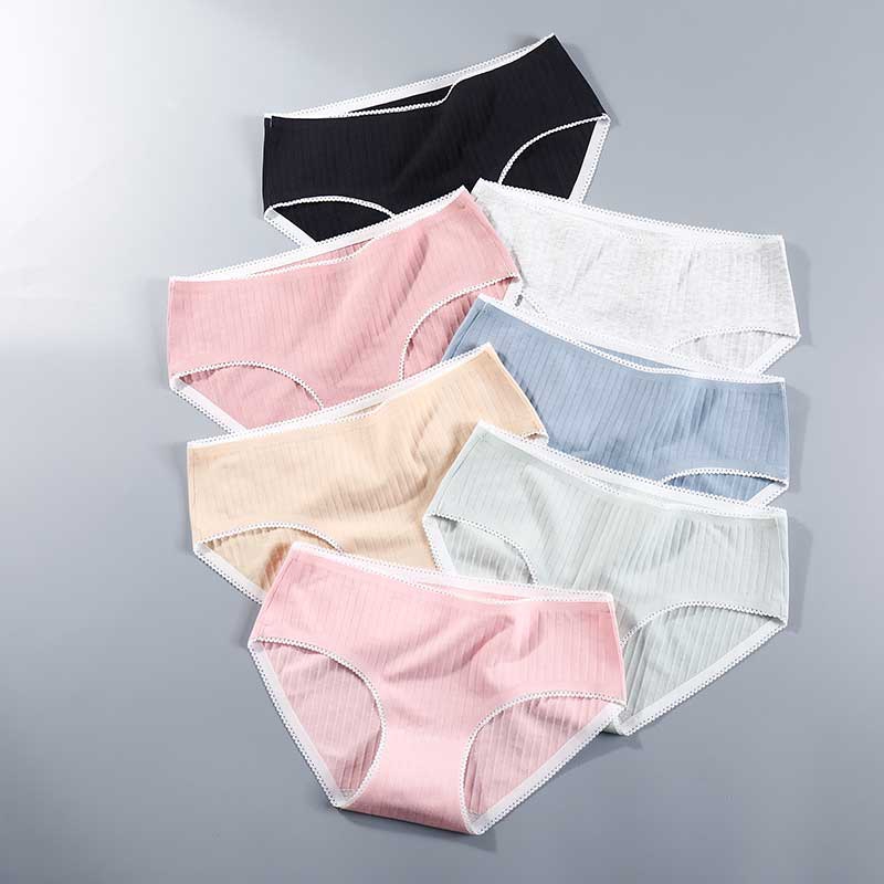 Quần lót cotton lưng vừa liền mạch một mảnh phối ren thoáng khí thoải mái mềm mại dành cho nữ | BigBuy360 - bigbuy360.vn