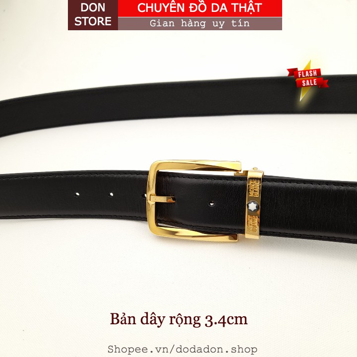 Dậy Nịt Nam Mont Da Bò Thật May Viền 3 Lớp Cao Cấp Bản Dây 3.4cm ( BH 12 THÁNG )