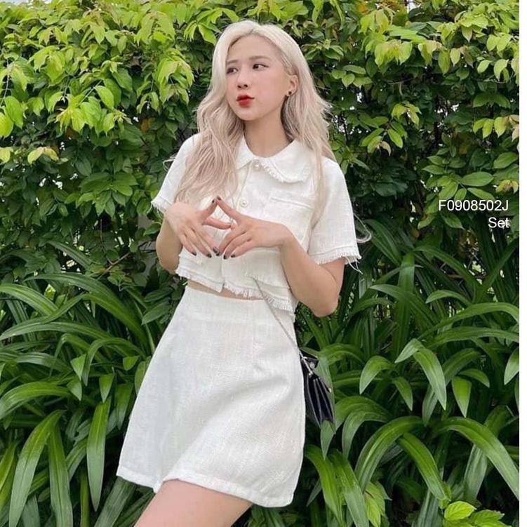 Set dạ nhũ hai lớp áo croptop tay con+ chân váy ngắn!