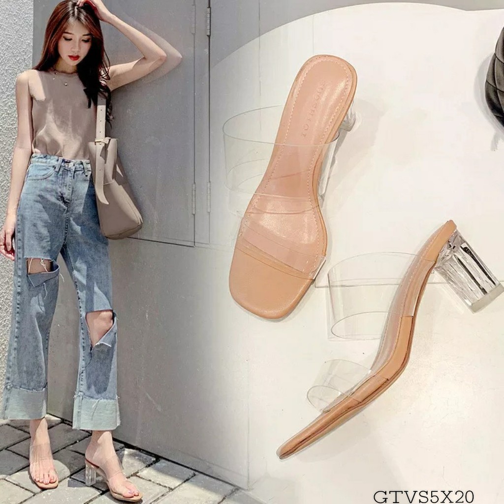 {M628) Sandal Guốc Cao Gót Hai Quai Bản Trong Gót Vuông Cao 6 cm và 9 phân