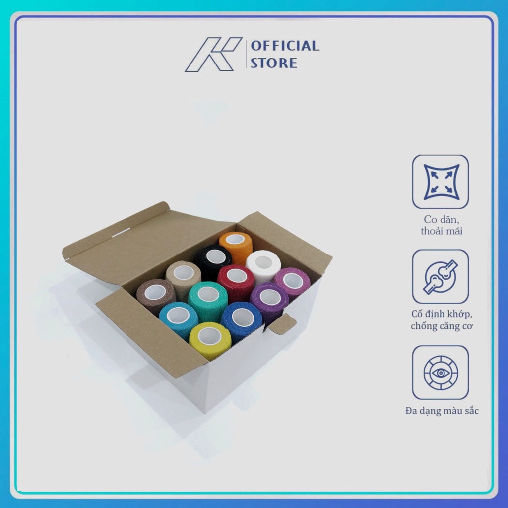 Băng keo thể thao hộp 24 &amp; 12 cuộn quấn cổ chân, đầu gối chống chấn thương trong thi đấu và tập luyện