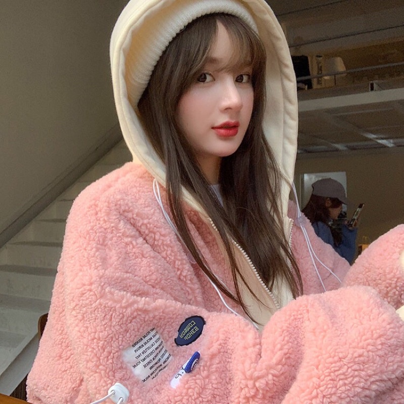 Áo khoác lông cừu hồng pastel 2 lớp dễ thương 🌸🌸🌸