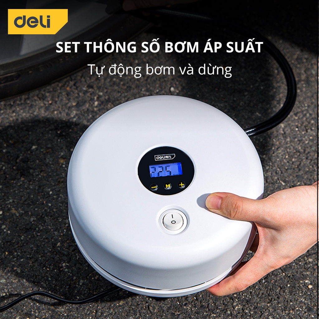 Máy Bơm Lốp Xe Ô Tô Deli Chính Hãng - Bơm Nhanh, Phát Hiện Áp Suất Lốp Thời Gian Thực, Màn Hình LCD- Nhỏ Gọn Mã DL880180