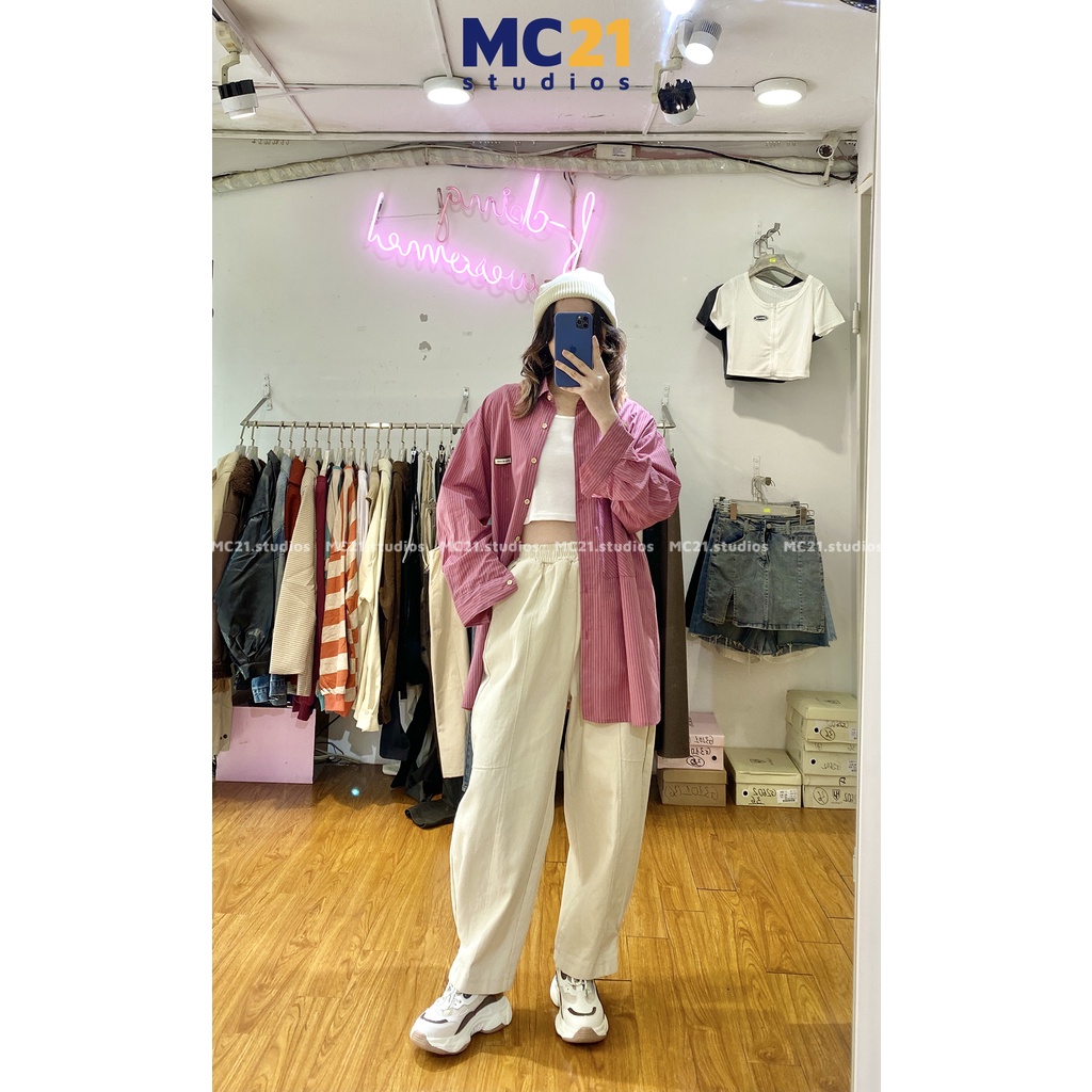 Áo sơ mi kẻ sọc MINION CLOTHING dài tay Unisex form rộng nam nữ oversize Ulzzang Streetwear Hàn Quốc vải xịn mềm A3204