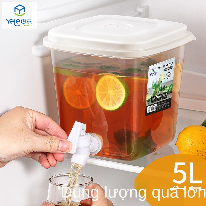 Bình nóng lạnh bằng nhựa có vòi tủ gia đình dung tích lớn 5 lít lưới chịu nhiệt cao màu đỏ ấm trà trái cây nắp kín